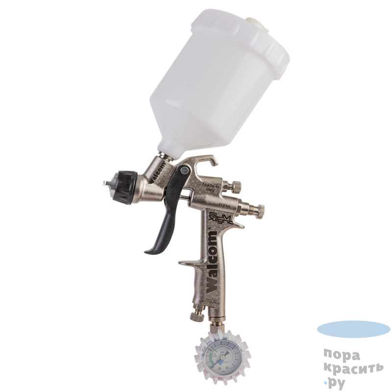 WALCOM SLIM XLIGHT S HVLP Краскопульт с верхним пластиковым бачком, с манометром, 1.7мм