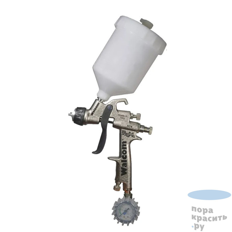 WALCOM SLIM XLIGHT S HTE Краскопульт с верхним пластиковым бачком, с манометром, 1.3мм