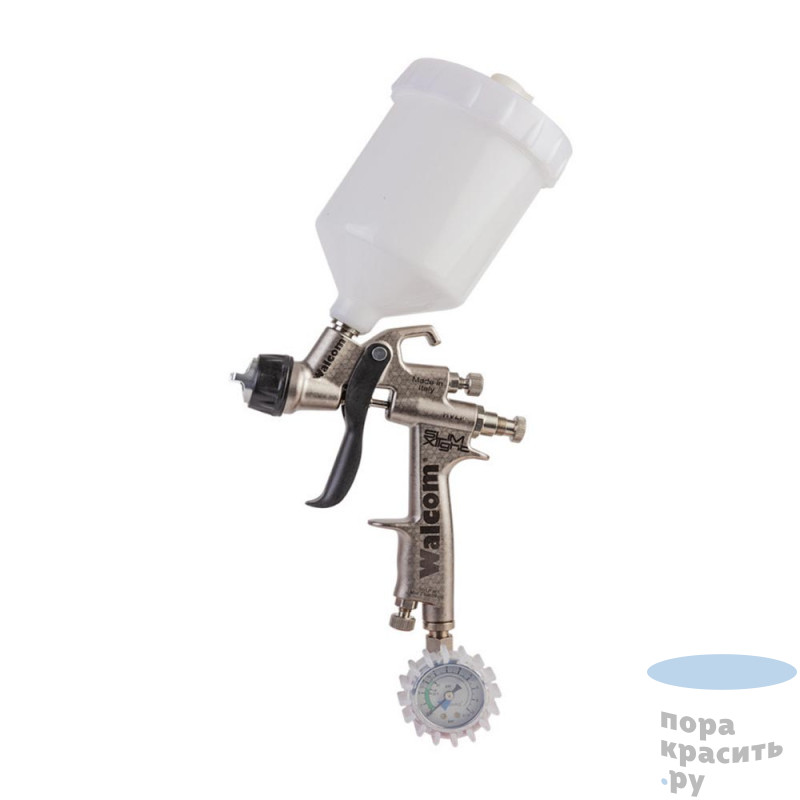 WALCOM SLIM XLIGHT S HTE Краскопульт с верхним пластиковым бачком, с манометром, 1.7мм